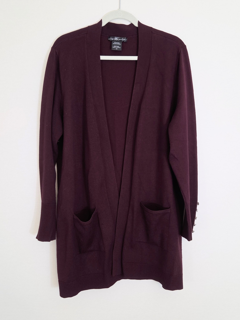 United States Sweaters Maroon Open-Front Pocket Cardigan